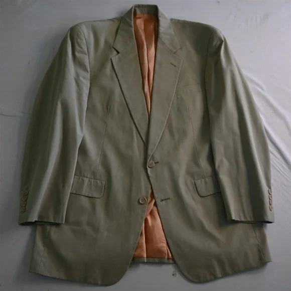 Vtg Mens‎ 42L 36x32 Beige Khaki Cotton Blend Mens Jacket Pants Suit